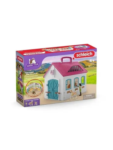 Schleich® Spielwelt HORSE CLUB Offenstall - Kleines Hufeisen (42703) - Spielfigurenwelten mit 10 Paddockelementen, Figur Sarah und umfangreichem Zubehör - ideal für kreative Rollenspiele ab 5 Jahren.