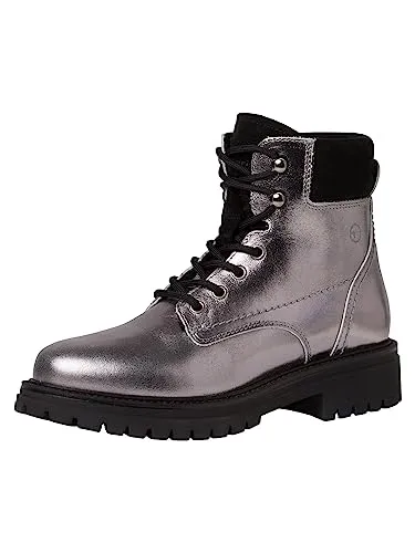 Tamaris Damen Schnürstiefel gefüttert Leder Blockabsatz Winter; PEWTER/metallic; 37 EU