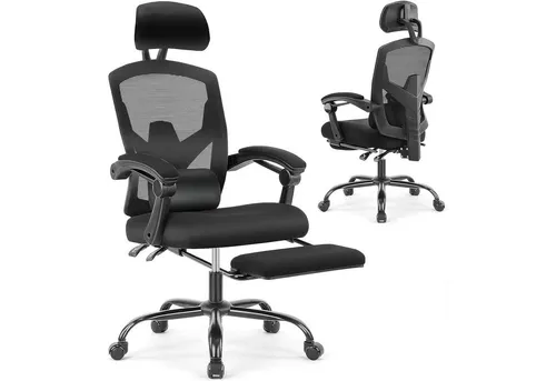 Ergonomischer Bürostuhl mit Komfortarmlehnen - Bürostühle mit Lendenwirbelstütze und Fußstütze, ideal für langes Sitzen ohne Ermüdung – perfekt für Büroarbeit, Gaming und Entspannung.