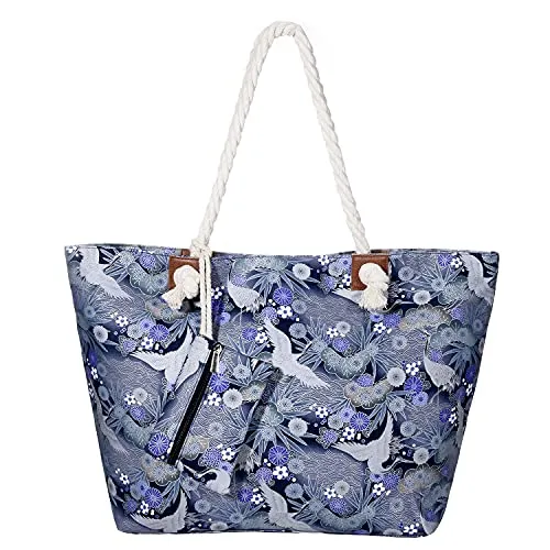 MASADA Badetasche XXL Familie Strandtasche Damen Beach bag groß mit Reißverschluss - Art Deco