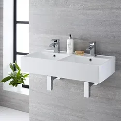 Doppel-Aufsatzwaschbecken, rechteckig – 820mm x 420mm, mit 2 Hahnlöchern – Halwell