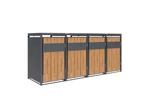 WESTMANN Mülltonnenbox Varius 4 - Elegante Lösung für Mülltonnen - Mülltonnenboxen, stilvolle Verkleidung für bis zu 4 Mülltonnen, schützt vor Sonne und Ungeziefer, einfaches Befüllen dank Gasdruckfedern und modernem Design in Holzoptik.