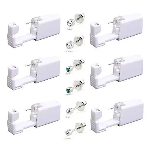Einweg-Ohr-Piercingpistole Set mit Ohrsteckern, sicher und schmerzfrei - Ohrstecker Set für sicheres Piercing, inkl. 6 Einweg-Pistolen und Zirkonia-Ohrsteckern. Ideal für Erstbenutzer und Profis, ermöglicht schnelles und schmerzfreies Ohrlochstechen.