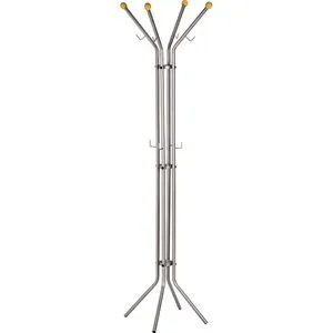 Alco Garderobenständer 2800 - Silber mit 12 Haken - Garderobenständer aus pulverbeschichtetem Metall mit stabilen Füßen und Holzapplikationen. Ideal für jeden Eingangsbereich, sorgt für Ordnung und Stil.