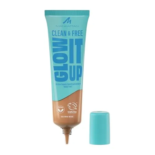 Manhattan Clean & Free Glow It Up Skin Tint, feuchtigkeitsspendender Skin Tint mit leichter, aufbaubarer Deckkraft für einen gesunden Glow, beruhigt sensible Haut, 30 ml, 036 Rose Beige