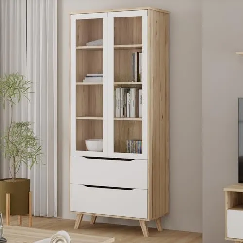 Forte VANKKA Vitrine 85 – Moderner Vitrinenschrank mit Glastüren