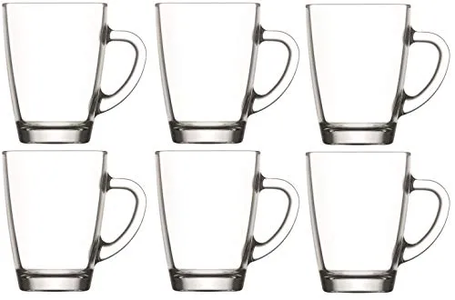 Lav 6er Set Teegläser Teetassen Glastassen Trinkgläser mit Henkel - 300ml (Klar)