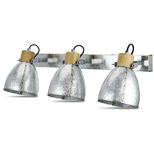 REV – Wand- oder Deckenlampe 3-flammig im angesagten Retro-Look mit E27 Fassung – Deckenleuchte schwenkbar aus verzinktem Metall in grau – Wandlampe für Wohnzimmer, Schlafzimmer & Flur