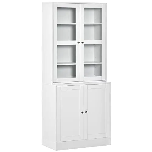 HOMCOM Bücherregal Bücherschrank mit 6 Fächern, Türen, Standregal Aufbewahrungsregal Bürporegal für Wohnzimmer, Büro 76x40x178,5 cm Weiß
