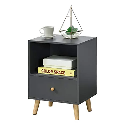 [en.casa] Beistelltisch Sundsvall Wohnzimmertisch 40 x 30 x 54 cm Nachttisch mit Schublade Sofatisch Nebentisch Kaffeetisch mit Ablagefach Dunkelgrau