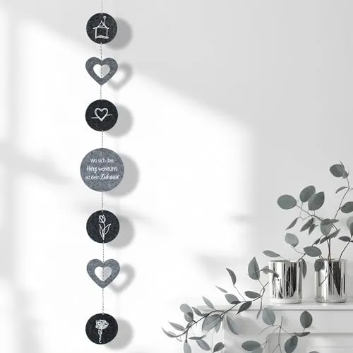 Spetebo Filzgirlande mit Spruch 1 Stück Motiv 2-Fach Sortiert - 145 cm - Deko Girlande aus Filz zum hängen - Raum Fenster Dekoration Windspiel