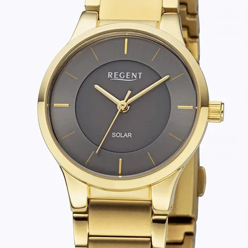 Regent BA-730 Gun Solaruhr Damen Metallband Ø28mm - Elegante Armbanduhr für Damen mit Solar-Akku, feinem Ziffernblatt und robustem Edelstahlband. Ideal für modebewusste Frauen, die Nachhaltigkeit schätzen.