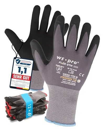Trevendo Arbeitshandschuhe - EN 388 (4131X) - Montage- & Gartenhandschuhe mit Nitrilbeschichtung - atmungsaktiv, flexibel & OEKO-TEX zertifiziert - Mehrfachpack - WS-Pro FLEX GTN - Größe 10, 12 Paar