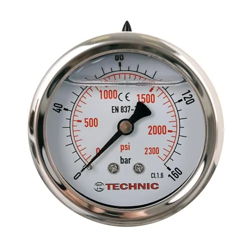 Manometer Glyzerin Gefüllt 63mm 0-160 Bar 2300 PSI 1/4