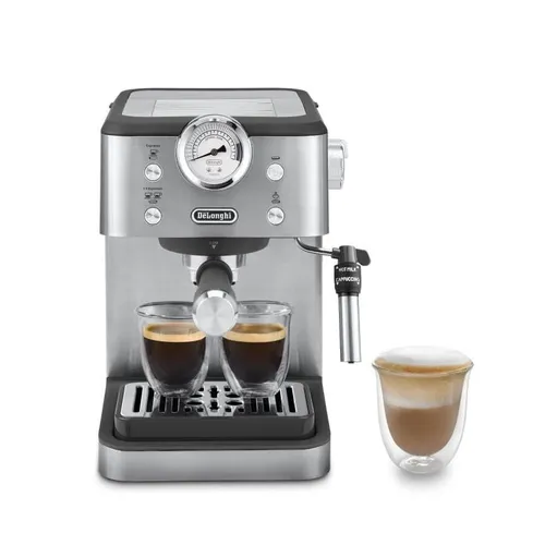 De'Longhi Siebträgermaschine Linea Classic EM450.M - Espresso- & Kaffeemaschinen mit 15 Bar Druck für intensiven Espresso, Thermoblock Heizsystem für schnelle Aufheizung und professionellem Milchaufschäumer für vielfältige Getränkeoptionen.