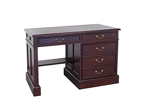 Antike Fundgrube Kleiner Computertisch aus Massivholz mit braunem Leder | Schreibtisch Computer-Schreibtisch Büromöbel | dunklen Nussbaum-Farbton | B: 120 cm (4539)