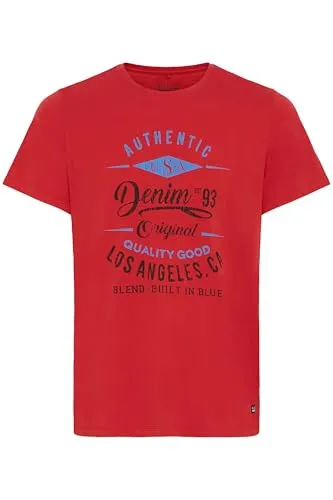 Blend BHDoppler Herren T-Shirt Kurzarm Shirt mit Print Rundhals-Ausschnitt 100% Baumwolle Regular fit, Größe:XL, Farbe:Pomp Red (73832)
