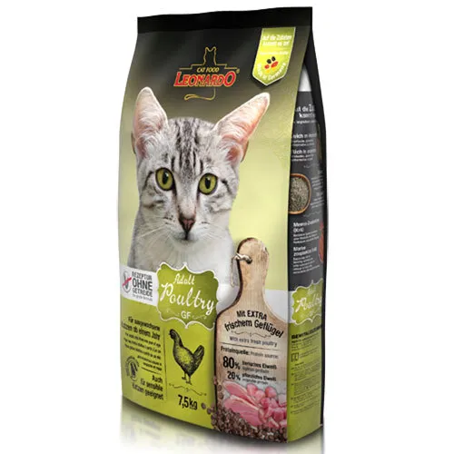 LEONARDO Adult GF Poultry 7,5kg - Getreidefreies Trockenfutter für ausgewachsene Katzen ab 1 Jahr, ideal für sensible Katzen mit Futtermittelunverträglichkeiten. Mit frischem Geflügel und Amaranth für optimale Nährstoffaufnahme.