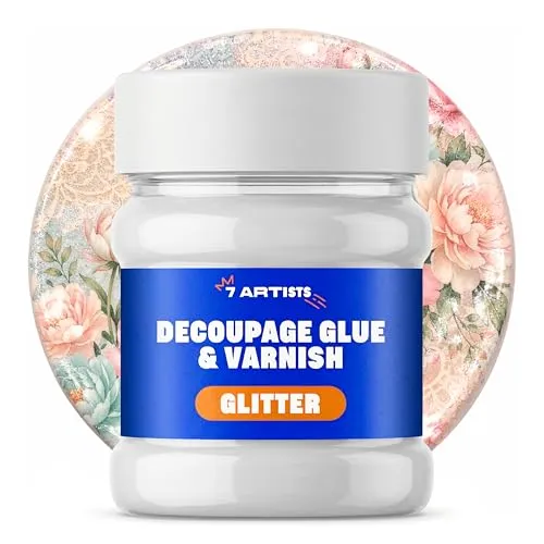 Artists Decoupage Kleber & Lack Glitzer 230 ml – Bastelkleber Transparent für Serviettentechnik Wasserbasiert | Serviettenkleber und Lack für Decoupage Papier, Reispapier, Holz, Glas, Keramik 7