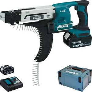 Makita Magazinschrauber DFR550RTJ, 18V Akku mit 2 Akkus im Koffer - Akku-Akkuschrauber mit 25-55 mm Schraubenlängen, kompaktes Design, ergonomischer Griff und lautlos abschaltender Kupplung für präzises Arbeiten.