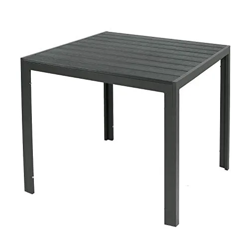 INDA-Exclusiv Aluminium Gartentisch 90cm x 90cm - Wetterfester Esstisch mit pulverbeschichtetem Aluminiumgestell und Holzimitat-Tischplatte, ideal für Garten und Balkon.