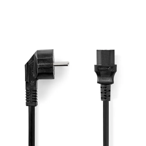 NEDIS Stromkabel | Schutzkontaktstecker | IEC-320-C13 | abgewinkelt | gerade | Vernickelt | 2.00 m | rund | PVC | Schwarz | Plastikbeutel