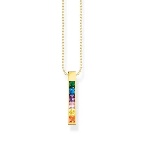 Thomas Sabo Damen Kette mit bunten Steinen - Elegante Damen Kette aus 925er Sterlingsilber mit 750er Gelbgold-Vergoldung, längenverstellbar von 40 bis 45 cm und verziert mit funkelnden Regenbogensteinen.