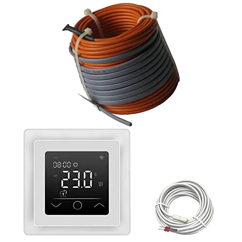 Elektrische Fußbodenheizung HoWaTech Profi Komplett Set TWIN Heizdraht 12 W/m inkl. Thermostat WLAN WIFI Touch weiß, Länge & Fläche:2.5-5m²