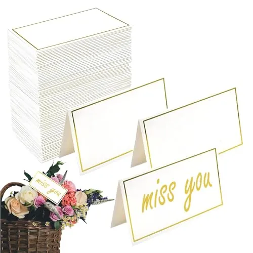 Stück Tischkarten Blanko mit Goldrand, tischkarten geburtstag, Platzkarten Hochzeit,Wiederbeschriftbare Namenskarten für Hochzeit, Kommunion, Geburtstag, Festival, Party, Taufe 100
