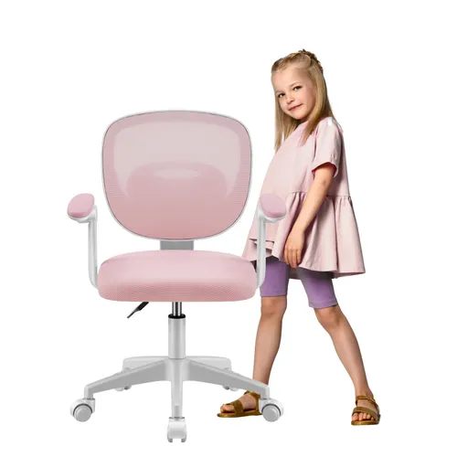 MARK ADLER Junior 3.0 | Kinder Schreibtischstuhl Ergonomischer Kinderdrehstuhl | Fußablage | Sitztiefe einstellen | Rosa