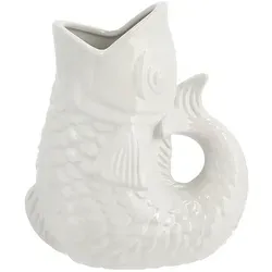 CEPEWA Dekovase Vase Fisch 'Blubb' 15x17x9cm Dolomit weiß Blumenvase Tischvase Griff weiß 17.0 cm