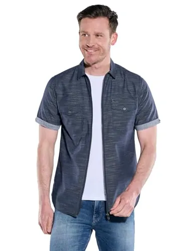 engbers Herren Kurzarm-Hemd Uni, Marineblau Größe 5XL - Herrenhemden in sportiver Optik mit strukturierter Warenqualität, praktischen Reißverschluss und zwei aufgesetzten Brusttaschen für einen modernen Look.