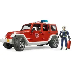 Bruder Jeep Wrangler Rubicon Feuerwehr - Geländegängiges Einsatzfahrzeug mit Lichteinheit und Feuerwehrfigur, ideal für realistische Rollenspiele im Kinderzimmer