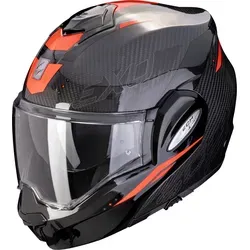 Scorpion EXO-Tech Evo Carbon Rover, Modularhelm - Schwarz/Rot - XS - Modularhelm für Motorradfahrer mit Carbon-Verbundschale, extrem leicht und sicher. Dual-Homologation P/J für Fahrkomfort in offener und geschlossener Position.