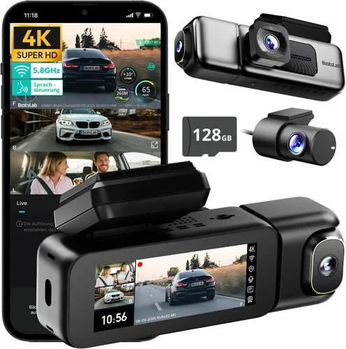 BOTSLAB 4K 3-Kanal Dashcam mit GPS und WiFi - Erleben Sie die BOTSLAB 4K 3-Kanal Dashcam mit 440° Blickwinkel, ideal für umfassende Fahrzeugüberwachung. Mit Super Nachtsicht und 128GB SD-Karte sind Ihre Aufnahmen jederzeit scharf und zuverlässig.