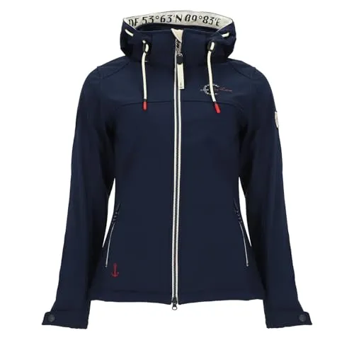 Dry Fashion Damen Softshelljacke Zingst mit Fleece-Innenfutter - Taillierte Jacke mit abnehmbarer Kapuze in Navy Größe 48