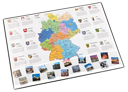 Landkarten-Schreibunterlage Deutschlandkarte 53 x 40 cm - Praktische Schreibunterlage mit Deutschlandkarte (53 x 40 cm) für mehr Übersicht und einen stilvollen Arbeitsplatz. Ideal für Büro und Homeoffice.