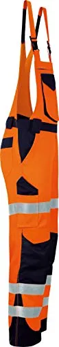 Vizwell Warnschutz-Latzhose Arbeitslatzhose Signal + Gratis Werkzeugtasche Leuchtorange-Marine Gr.42-68 (66)
