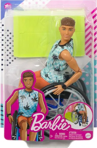Barbie-Puppe Fashionista Ken im Rollstuhl - Puppen für kreatives Spiel mit Ken im stylischen Strand-Outfit, inklusive Handrollstuhl und Rampe für grenzenlosen Spaß.