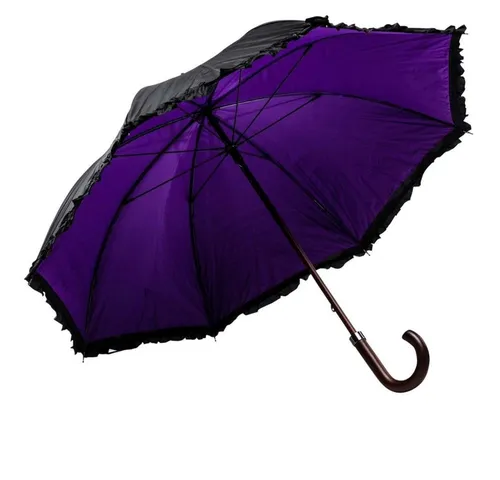 Luckyweather Rüschenschirm schwarz/violett – Eleganter Stockregenschirm - Stylischer Stockregenschirm mit 105 cm Durchmesser. Schnelltrocknend und stabil, ideal für wechselhaftes Wetter. Mit UV-Schutz und praktischem Druckknopfverschluss.