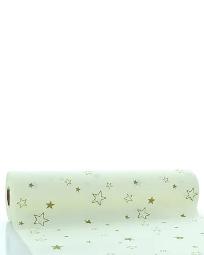 Sovie HORECA Tischläufer Liam in Champagner, Linclass-Airlaid, 40cm x 24m, 1 Stück, alle 120cm perforiert, weihnachtsliches Design mit goldfarbenen Sterne und Ornamente