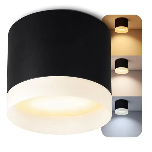 SSC-LUXon VORA Spot Deckenlampe schwarz rund mit Design Leuchtring - moderne Aufputzleuchte flach mit GX53 LED 3W warmweiß