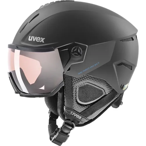 Uvex Instinct Skihelm black matt silver mirror 60-62 cm - Herren & Unisex Skihelm mit variomatic Scheibentechnologie für optimale Sicht und FidLock Magnetverschluss für einfachen Komfort und Sicherheit.