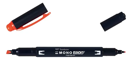 Tombow MONO edge highlighter with two tips, coral, chisel tip and fineliner tip,