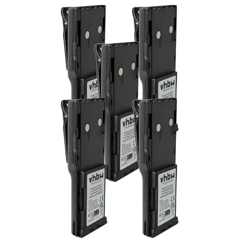 vhbw 5X Akku kompatibel mit Motorola CP450, GP300, GP308, CP450LS, CP250 Funkgerät, Walkie Talkie (1800 mAh, 7,5 V, NiMH) + Gürtelclip