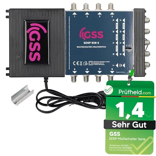 GSS 9/8 Multischalter für Quattro & Quad LNB - 2 Satelliten, 8 Teilnehmer - Multischalter für 2 Satelliten und bis zu 8 Teilnehmer mit hervorragender Signalverarbeitung für HD, 4K und 8K. Ideal für stabile Signalverteilung in Haushalten und Gewerbe.