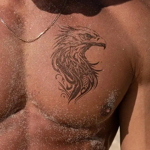 Inkster Temporäres Tattoo - Großer Adlerkopf - Vegane & Wasserfeste Tattoos für Erwachsene - EU-Kosmetikzertifizierte Farbe - 2 Wochen Tattoo - Premium Klebetattoos & Fake Tattoo
