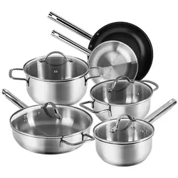 Kärcher Topfset Jovita aus Edelstahl - 10-teiliges Kochgeschirr - Hochwertiges 10-teiliges Kochtopfset aus rostfreiem Edelstahl, induktionsgeeignet und spülmaschinenfest. Mit Glasdeckeln und Schüttrand für einfaches Ausgießen.