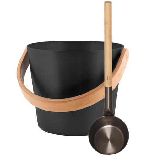 Sauna Saunazubehör SET Saunakübel Saunakelle Kelle Kübel aluminium SCHWARZ Rento
