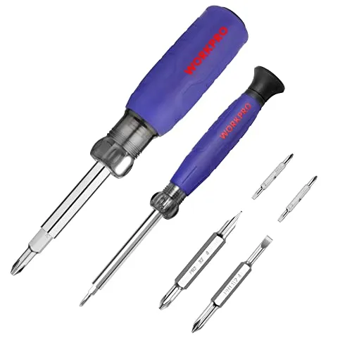 WORKPRO Multi Schraubendreher Set 2 tlg., 6-in-1 Umsteckschraubendreher und 4-in-1 Präzision Schraubenzieher mit Kreuz/Schlitz wechselbare Multibits für Heimwerker, Feinmechanik, DIY